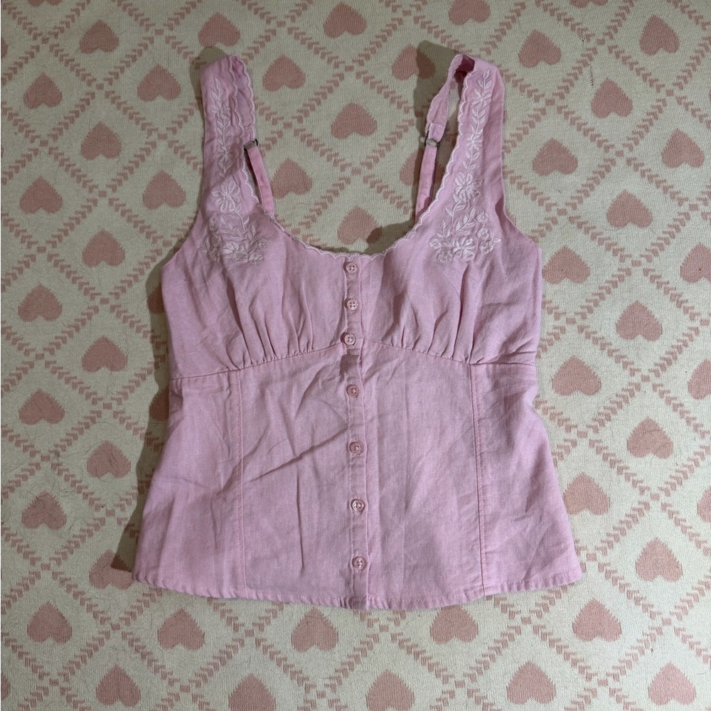 Hollister Pink Embroidered Button-Front Women's Tank Top